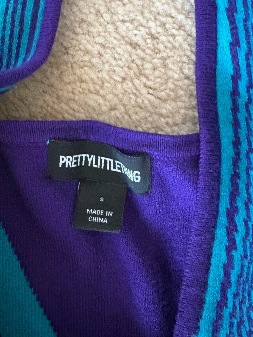PrettyLittleThing Teal and Purple Striped Knit Halter Dress - Picture 2 of 3